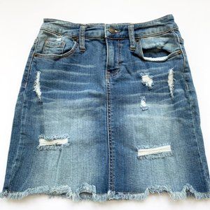 Mossimo Distressed Jean Mini Skirt with Raw Hem | Size Small